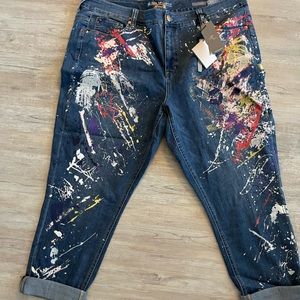 Size 24W Melissa McCarthy Bonnie Bu paint splattered skinny jeans. NWT.